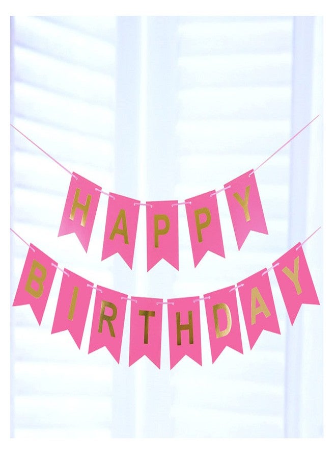 AFTERSTITCH Happy Birthday Banner For Girls Pink Baby Kids Boys Women Wife Husband Friends Party Wall Decoration To Be Placed With Foil Balloons Items Golden Color Letters (Birthday Banner Design 2) - Image 4